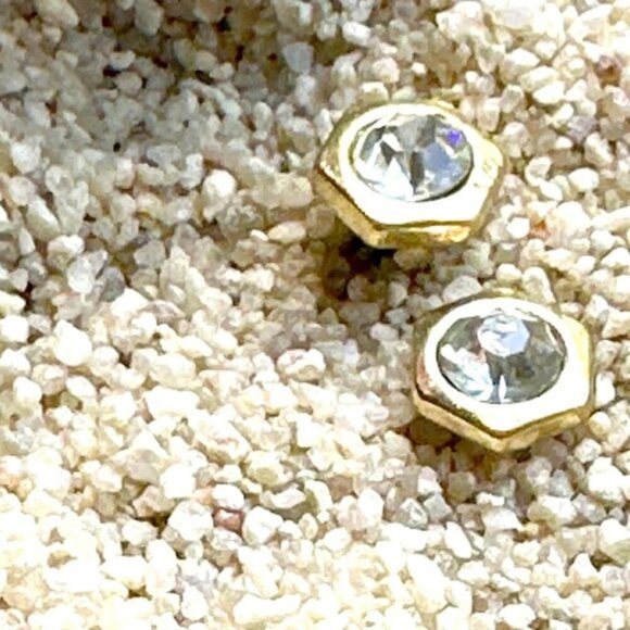 COPY - GOLD DAINTY STEEL HEXAGONAL STUDS EARRINGS Zirconia - Picture 1 of 1